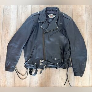 Harley Davidson Black Leather Motorcycle Jacket Men’s 2XL